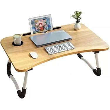 Imagem de Suporte para Notebook de Madeira Dobrável com Ventilação, 60x40x25 cm, Design Ergonômico Portátil para Cama e Sofá