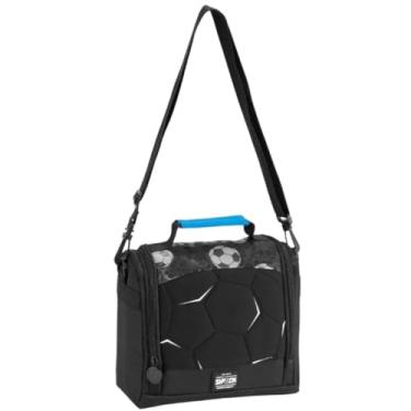 Imagem de Lancheira Térmica Infantil com Alça Transversal Regulável, Compartimento Térmico com Elástico, Material Escolar Reforçado, Estampa Esportiva P/Meninos (Preto - Futebol)