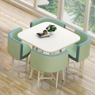 Imagem de Conjunto de mesa de jantar quadrada de couro com cadeiras, conjunto de mesa de jantar de cozinha em forma quadrada para 4, combinação de mesa de recepção e cadeira, conjunto de mesa de escritório e