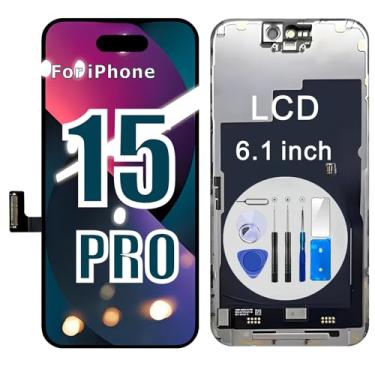 Imagem de JG-TR Tela de substituição para iPhone 15 Pro de 6,1 polegadas - Tela LCD embutida com digitalizador de toque 3D, moldura à prova d'água, kit de ferramentas de reparo completo e protetor de tela