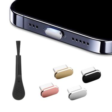 Imagem de 4 peças de plugue de poeira USB C de cores mistas com 1 escova de limpeza, capa de porta de carregamento tipo C, capa de plugue USB-C antipoeira tampas de porta de carregamento Protetores de porta de