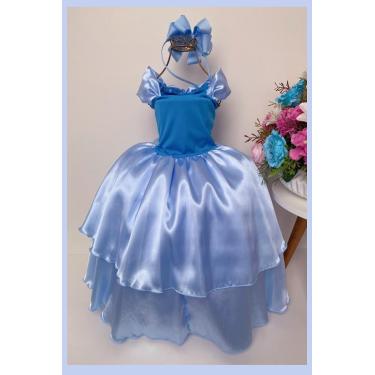 Imagem de Vestido Fantasia Luxinho Princesas Azul Novo