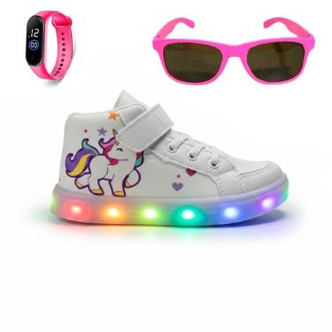 Imagem de Tenis Infantil De Led Botinha Unicornio Meninas Feminino com Oculos e Relogio-Feminino