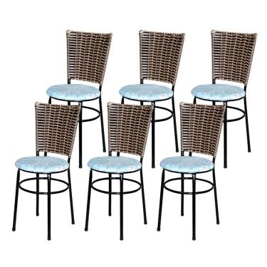 Imagem de 6 Cadeiras Para Mesa Preta Hawai Avelã Assento Floral Cor:floral Gelo