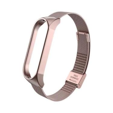 Imagem de Pulseira De Aço Inoxidável Milanesa Para Xiaomi Mi Band 6 5 4 3, Rosa