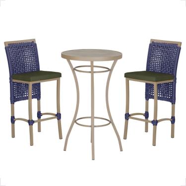 Imagem de Mesa Bistro E 2 Banquetas Roma Fendi Corda Náutica 13 Azul