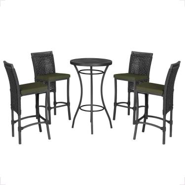 Imagem de Mesa Bistro E 4 Banquetas Roma Preta Corda Náutica 13 Preta