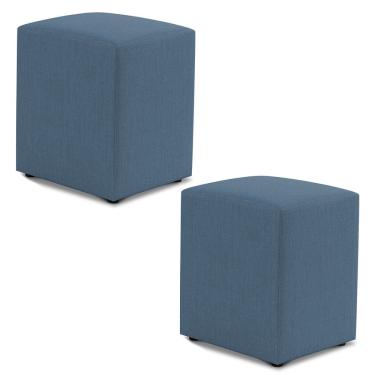 Imagem de Kit 02 Puffs Decorativos Sala de Estar Quadrado 36x47cm Linho Denim - Abmaza