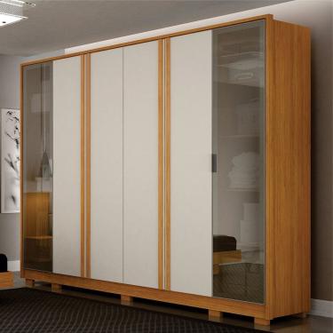 Imagem de Guarda-roupa Casal 6 Portas e 6 Gavetas em Mdf com Vidro Reflecta Prime Cinamomo/Off White