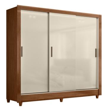 Imagem de Guarda Roupa Casal França 3 Portas de Correr 2 Gavetas MDP-MDF Madeirado-off White Santos Andirá