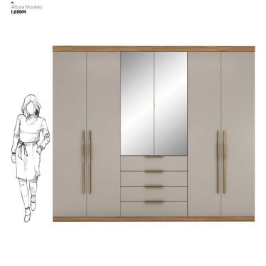 Imagem de Guarda Roupa Casal Giardino New 6 Portas de Bater 4 Gavetas MDP Espelho Amendola-nude Demóbile