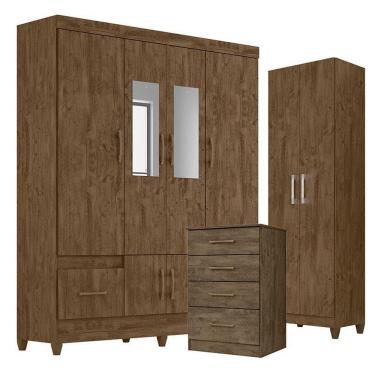 Imagem de Guarda Roupa Casal MS912 6 Portas 2 Gavetas MDP com Espelho Castanho Wood Fosco Moval Móveis
