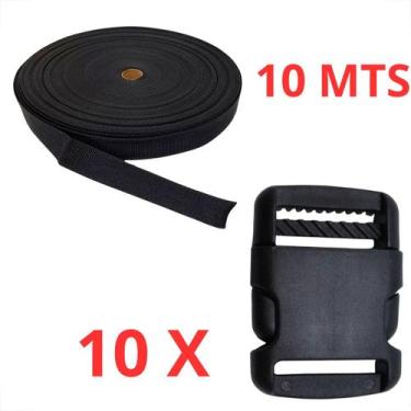 Imagem de Kit Fita Cadarço 30mm 10 Metros 10 Engates Preto - ORIGINAL FECHOS ENG