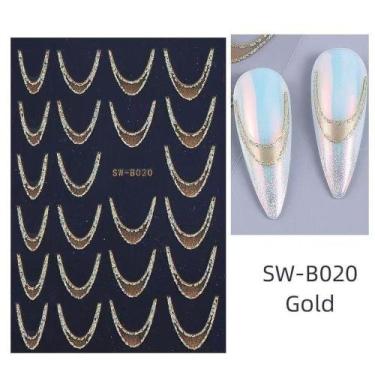 Imagem de Adesivo de Unhas Sw-B0 para Arte 3D Gradiente Linha Francesa Azul Rosa