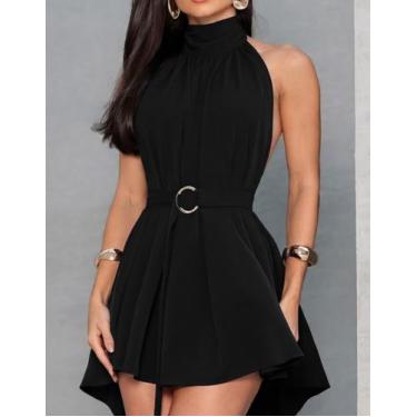 Imagem de Vestido Feminino Curto Frente Unica Gola Alta Soltinho Com Cinto Tendê