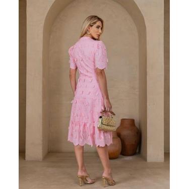 Imagem de Vestido Midi Feminino Laise 3d Bordado Stefani, Rosa, G VESTE 44