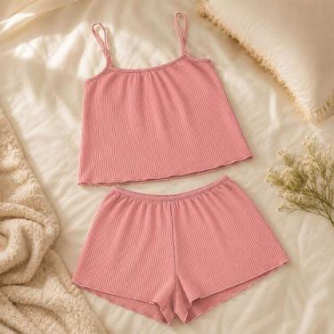 Imagem de Pijama Feminino Short Doll Cropped Suede Canelado Alça Macio - Beleza 