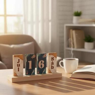 Imagem de Calendário De Mesa Permanente Decorativo De Madeira Placas - Moment, F