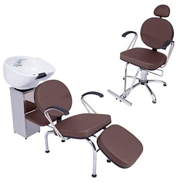 Imagem de Kit 1 Poltrona Cadeira Fixa e Lavatório Salão Beleza Veneza