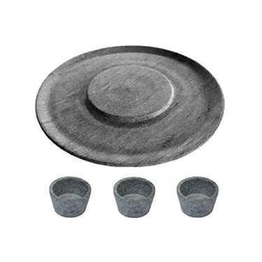 Imagem de Prato de Hambúrguer Porções 26cm e 3 Molheiras Pedra Sabão