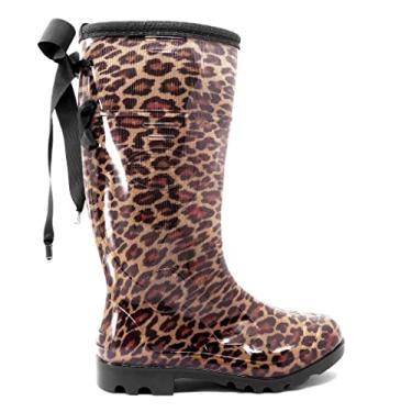 Imagem de Bota Galocha Feminina Onça Cano Longo Impermeável Pvc c/Laço Preto