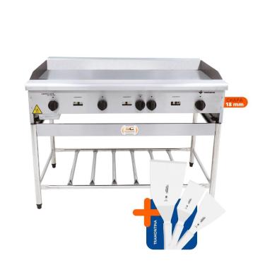 Imagem de Chapa Americana Profissional 120cm a Gás 18mm Lisa Inox Com Pé Cgp120 e Espátulas - Venâncio