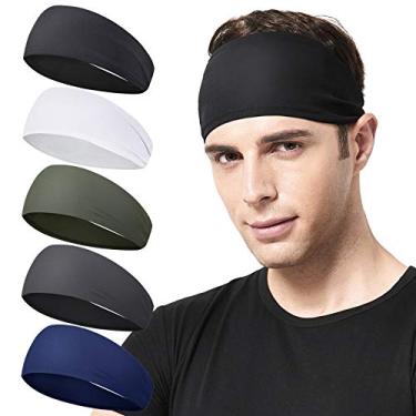 Imagem de Acozycoo Faixa de cabelo masculina de corrida, pacote com 5, faixa de cabelo esportiva masculina para corrida, ciclismo, basquete, ioga, exercícios físicos unissex elástico (preto, branco, verde,