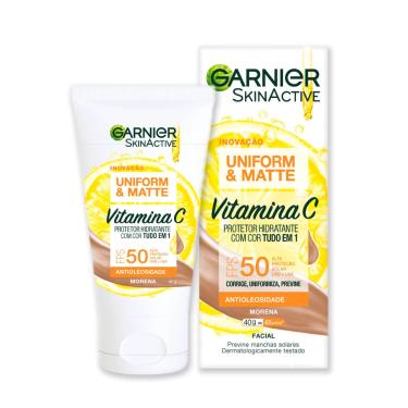 Imagem de Protetor Solar Hidratante Facial Garnier Uniform & Matte Vitamina C FPS 50 Cor Morena 40g 40g