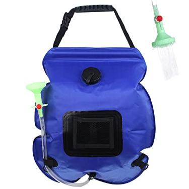 Imagem de Saco de chuveiro de acampamento solar 20L sacos de armazenamento de água dobráveis para caminhadas ao ar livre sacos de banho portáteis com aquecimento de verão com mangueira de chuveiro, azul, 47 x 50 cm