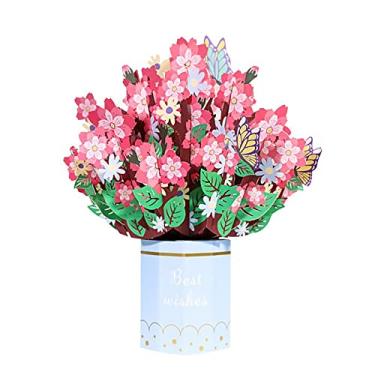Imagem de Yajun Cartão de Ação de Graças Flores 3D Pop-Up Cartões de Aniversário Convites de Bênção Artesanais para Esposa Mãe, Azul