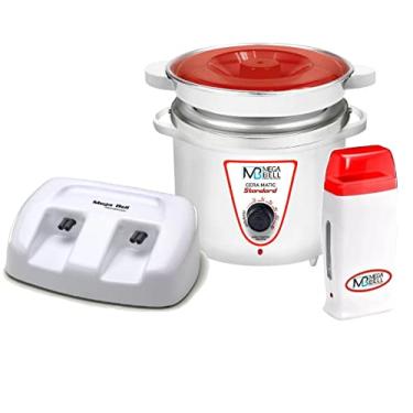 Imagem de Termocera Panela Depilação 900g c/Refil + Base Dupla c/ 1 Rollon Branco c/Vermelho Mega Bell