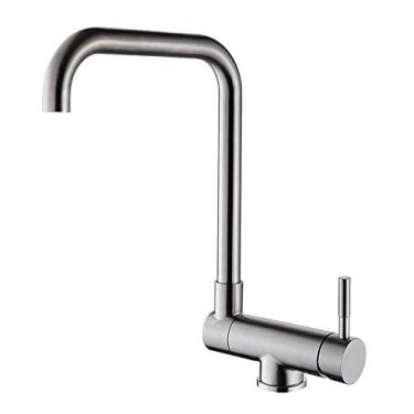 Imagem de Torneira giratória de cozinha dobrável Torneira de água quente e fria Janela baixa preta Torneira misturadora de cozinha de alça única, níquel escovado B