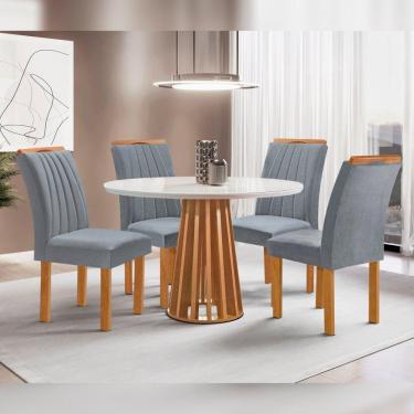 Imagem de Conjunto Mesa Tampo Redondo Plus Vidro Kansas 100cm 4 Cadeiras Arizona Cinamomo/Off White/Suede Cinza