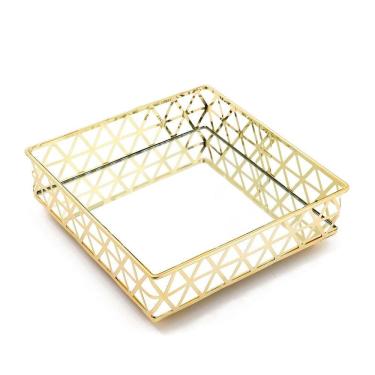 Imagem de Bandeja Quadrada Louvre Ouro Espelhada 16x16x5cm - Jolitex