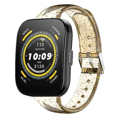 Imagem de Relógio inteligente compatível com Amazfit Bip 5, Lamshaw 22 mm, silicone macio, glitter, transparente, esportiva, compatível com Amazfit Bip 5 / Cheetah Pro / Cheetah / GTR 47 mm / GTR 2 / GTR 3 / GTR 3 Pro / GTR 4 / GTR 2e / Falcon / Stratos Smartwatch (ouro rosa)