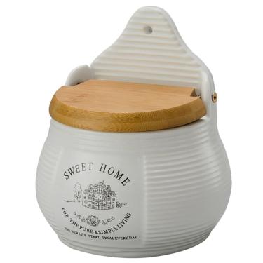 Imagem de Saleiro Lyor Classic Sweet Home em Porcelana com Tampa de Madeira - 400 ml