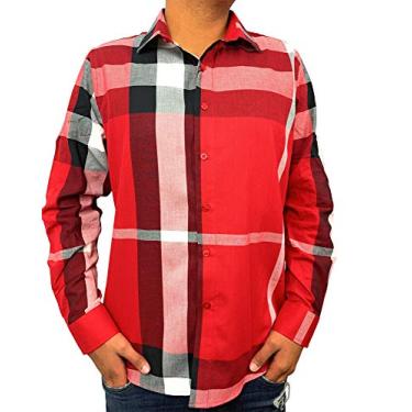 Imagem de Bellagio Camisa social masculina manga longa slim fit casual xadrez vermelha, Vermelho, 2XLARGE