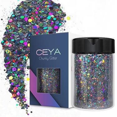 Imagem de Ceya Glitter grosso holográfico, 100 g, cinza prateado, glitter em pó misturado de flocos grossos e finos, lantejoulas iridescentes para arte de unhas, cabelo, resina epóxi, copos, geleca, pintura, decoração de festivais