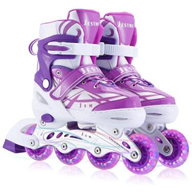 Imagem de Patins em linha ajustáveis para meninas e meninos iniciantes, patins infantis com todas as rodas iluminadoras (roxo, crianças pequenas (11J-1US))