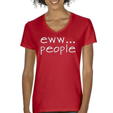 Imagem de Eww... Camiseta feminina gola V engraçada anti-social humor humanos sugam introvertido anti social clube sarcástico geek camiseta, Vermelho, XXG
