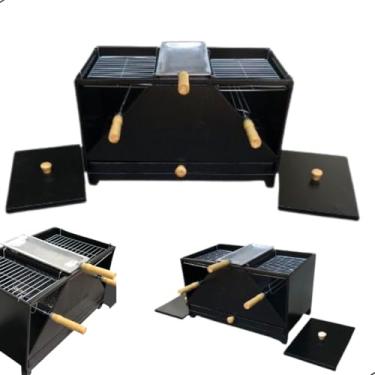 Imagem de Churrasqueira Erta Mini Grelha e Espeto Giratório Apartamento e Bancada sem Fumaça Vulkania a Carvão