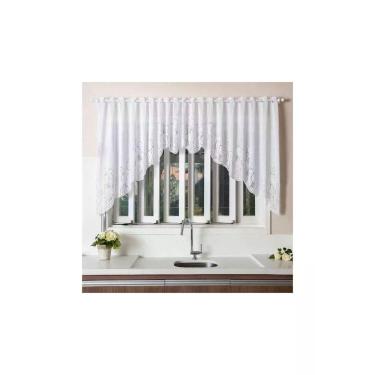 Imagem de Cortina para Cozinha Interlar 300x100 cm Renda Cascata Tulipinha Branca