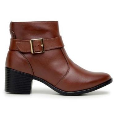 Imagem de Bota Feminina Couro Legítimo Cano Curto Salto Grosso Estilo-Feminino