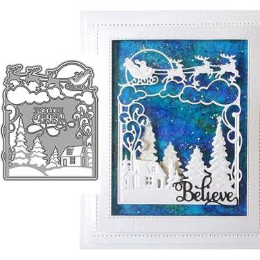Imagem de Carruagem de veado de Natal cortada para fazer cartões, matrizes de corte de metal para dia de Natal, parabéns, cortes de matriz, modelo de estênceis em relevo para decoração de scrap-booking, cartão
