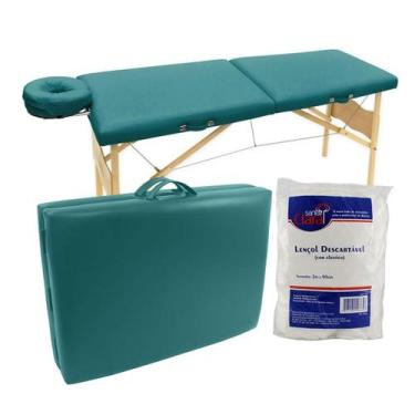 Imagem de Maca Legno Dobrável Maleta 300kg Estética, Lençol Tnt, Verde Escuro