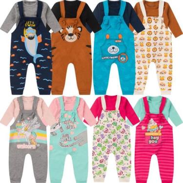 Imagem de kit Roupa Bebê 8 peças Jardineira e Body Manga Longa Menino Menina Mat