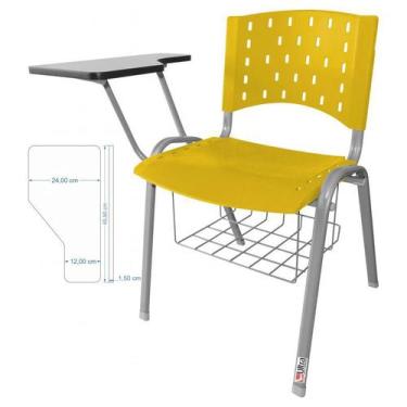 Imagem de Cadeira Universitária Plástica Amarela Com Porta Livros Base Prata - U