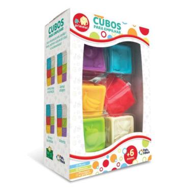Imagem de Cubos para Empilhar Mordedor Blocos Coloridos para Bebê Pais e Filhos 