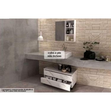 Imagem de Conjunto de Banheiro Balcão c/ Rodizios BN3603 s/ Cuba 80cm e Armário c/ Espelho BN3609 Mármore Branco - Tecno Mobili