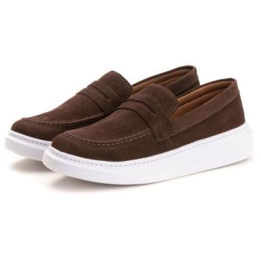 Imagem de Sapato Masculino Mocassim Loafer Camurça Luxo Café Sola Alta - Atria S